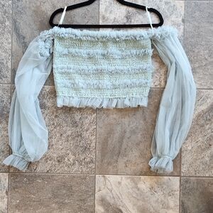 Mable Soft Blue Green Ruffled Whimsical Blouse